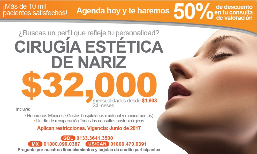 Precio Cirugia plastica nariz rinoplastia Guadalajara 